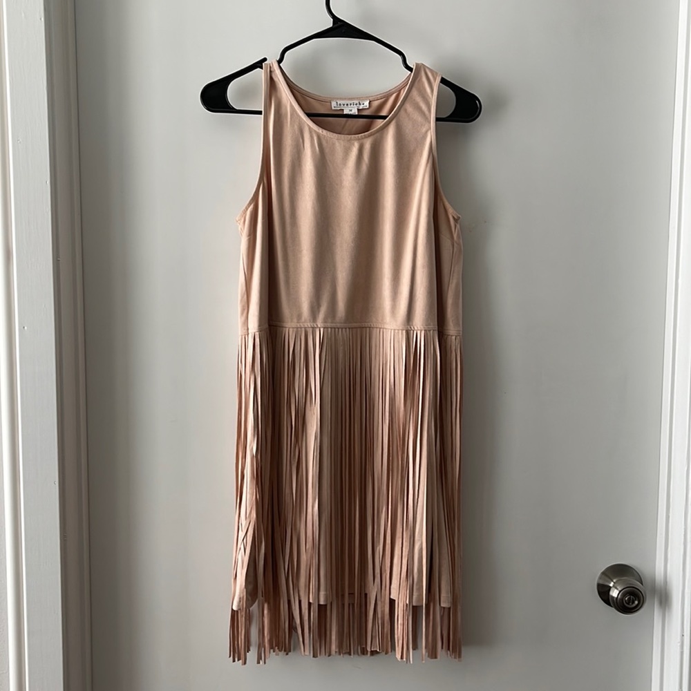 Pink suede pink dress with fringe